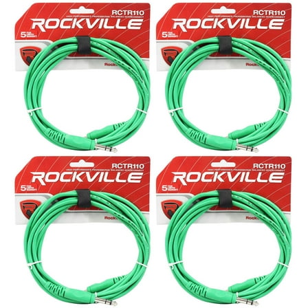 4 Rockville RCTR110G Green 10' 1/4'' TRS to 1/4'' TRS  Cable 100% Copper