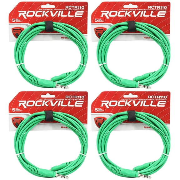 4 Rockville RCTR110G Green 10' 1/4'' TRS to 1/4'' TRS  Cable 100% Copper