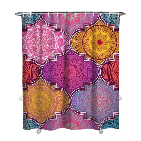 Boho Chic Ethnic Pattern Curtain 72x84 Inches Quick-Drying Polyester Fabric Bathroom Curtain with Plastic Hooks