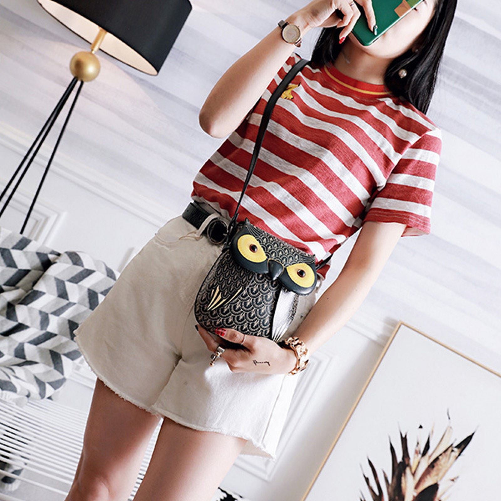 Baguery Cartoon Owl Shaped Shoulder Bag - Lightweight PU Leather Crossbody Satchel, Fashion Casual Purse for Women (5.9×1.57×7.87in)​