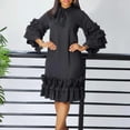 thumbnail image 3 of AURA Plus Size Ruffle A Line Midi Dress Half Open Collar Trumpet Sleeve 3 4 Sleeve Casual Elegant Dress with Zipper, 3 of 11