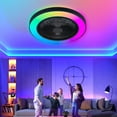 thumbnail image 1 of Luz de ventilador de techo negro de 19 pulgadas con led RGB - Dimmable y cambiante de color, APP y control remoto, ventilador de techo inteligente moderno para sala de estar, 1 of 5