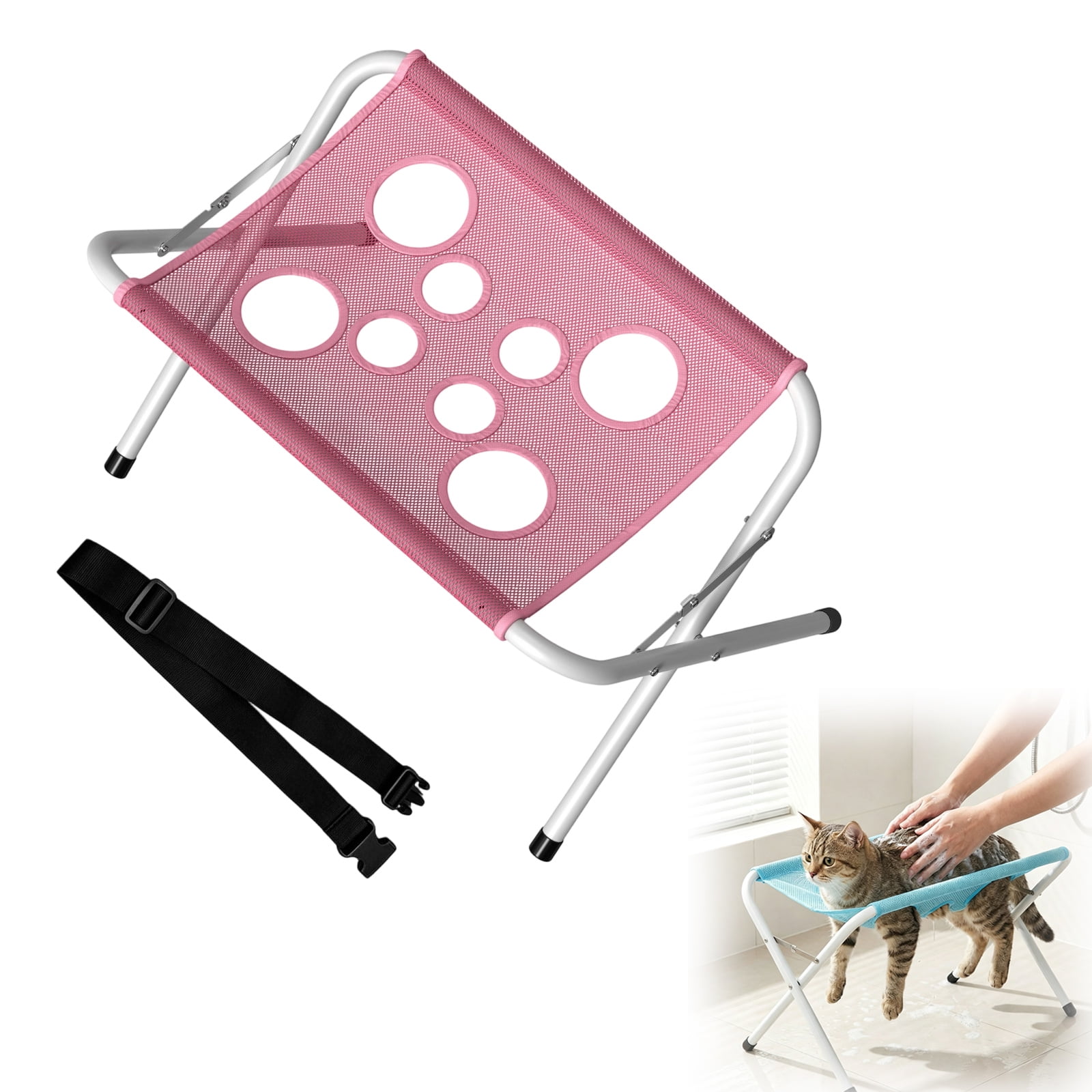 Foldable Pet Bathing Stand Portable Dog Bath Grooming Rack Blue | 44 heavinessWeight Capacity Pet Grooming Hammock with Stand for Daliy Care