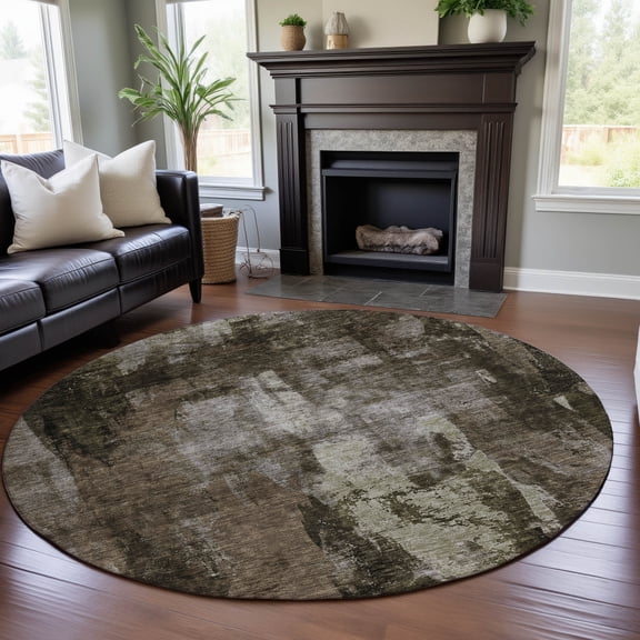 Addison Rugs Mayfield Premium Machine Washable Transitional Modern Brown Round Rug, 8' x 8'