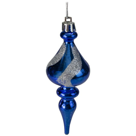 4ct Shiny Blue with Silver Glitter Shatterproof Christmas Finial Ornaments