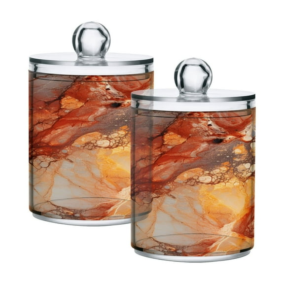 2 Pack Qtip Holder Dispenser Red White Gold Marble Clear Plastic Storage Apothecary Jars for Cotton Swabs Balls Pads Floss
