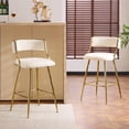thumbnail image 4 of VINGLI Velvet Counter Height Bar Stools Set of 2, 26" H Counter Bar Stool for Kitchen Island, Barstools with Metal Gold Legs for Home Bar Coffee, White Outdoor Bar Stools, 4 of 9