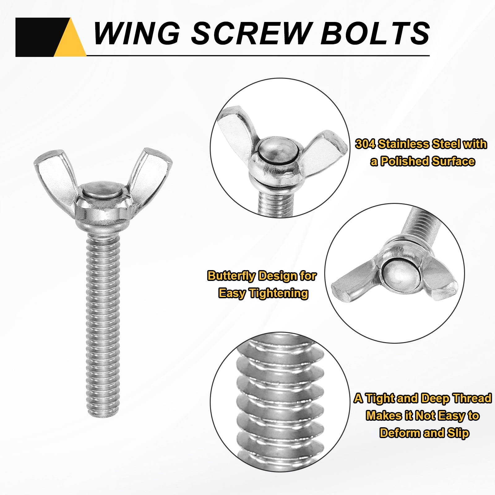 Uxcell 15 Pack 1/4-20" x 1-1/2" Wing Butterfly Screw Bolts, 304 Stainless Steel Machine Fastener, Thumb Hand Screws for Electronic Equipment, Silver Tone