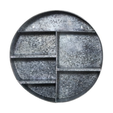 Nearly Natural 18" Black Industrial Galvanized Circular Metal Wall Mounted Shelf with Four Tier Shelves