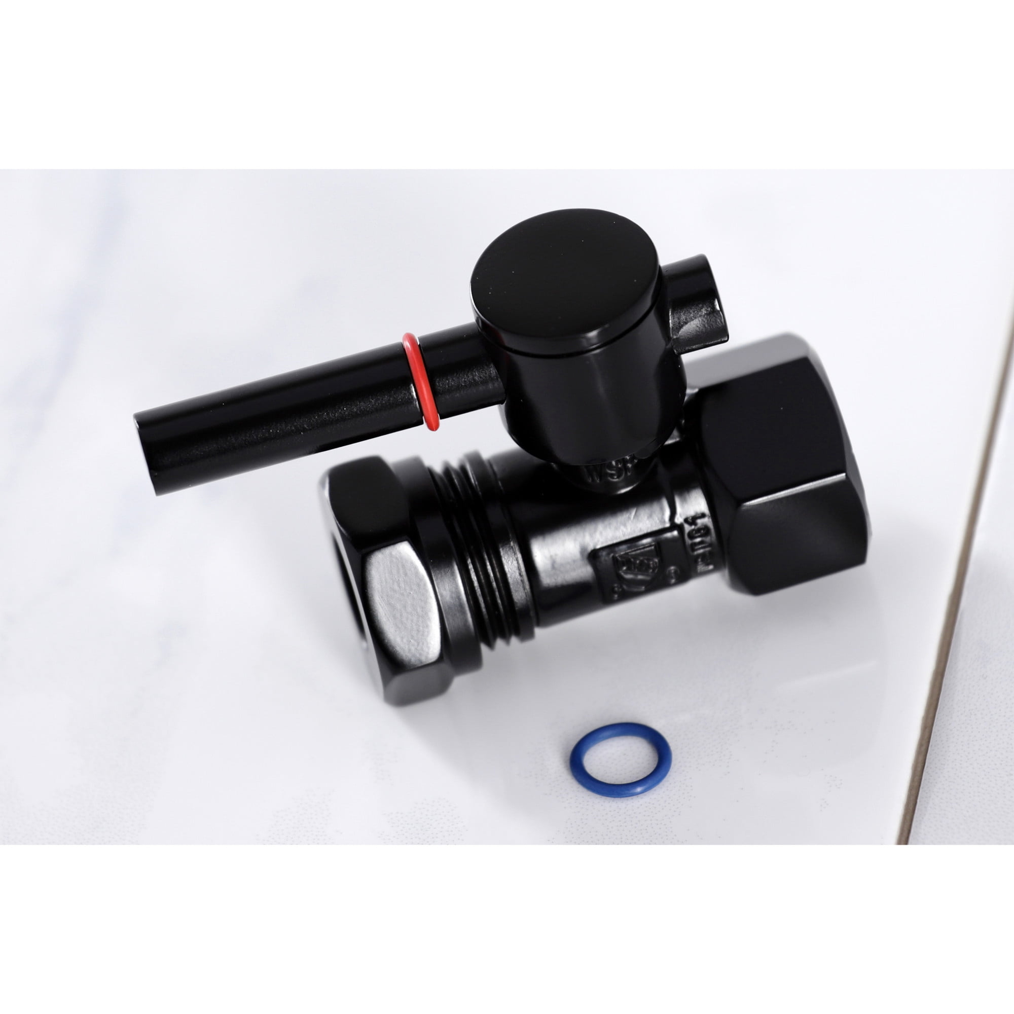 Kingston Brass CC44450DL 5/8-Inch O.D. Comp x 1/2-Inch O.D. Comp Quarter-Turn Straight Shut-Off Valve in Matte Black