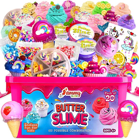 Mantequilla Slime Kit Ammy Glow Jumbo con 20 unidades de limo perfumadas de 70 ml
