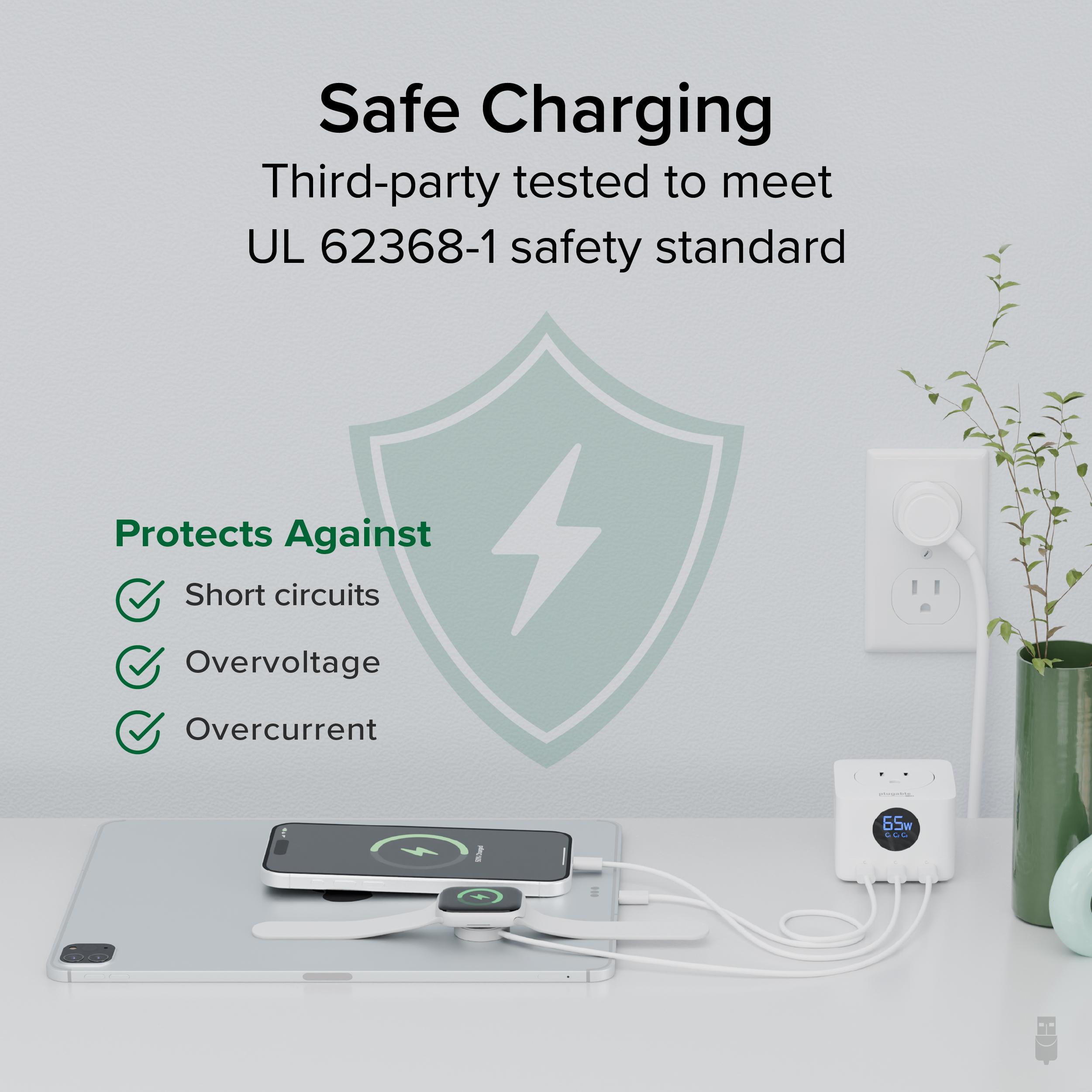Plugable 67W USB C Power Strip, USBC Charging Station Extension Cord with Multiple Outlets
