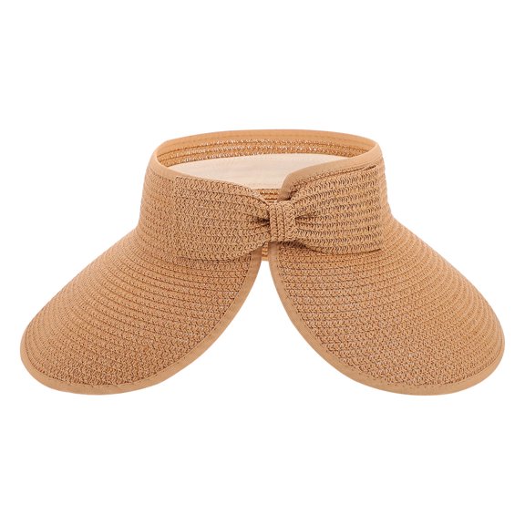 PENIKOKO 1Pc Khaki Straw Sun Hat Folding Visor Cap with Ponytail Hole for Outdoor Summer Shade