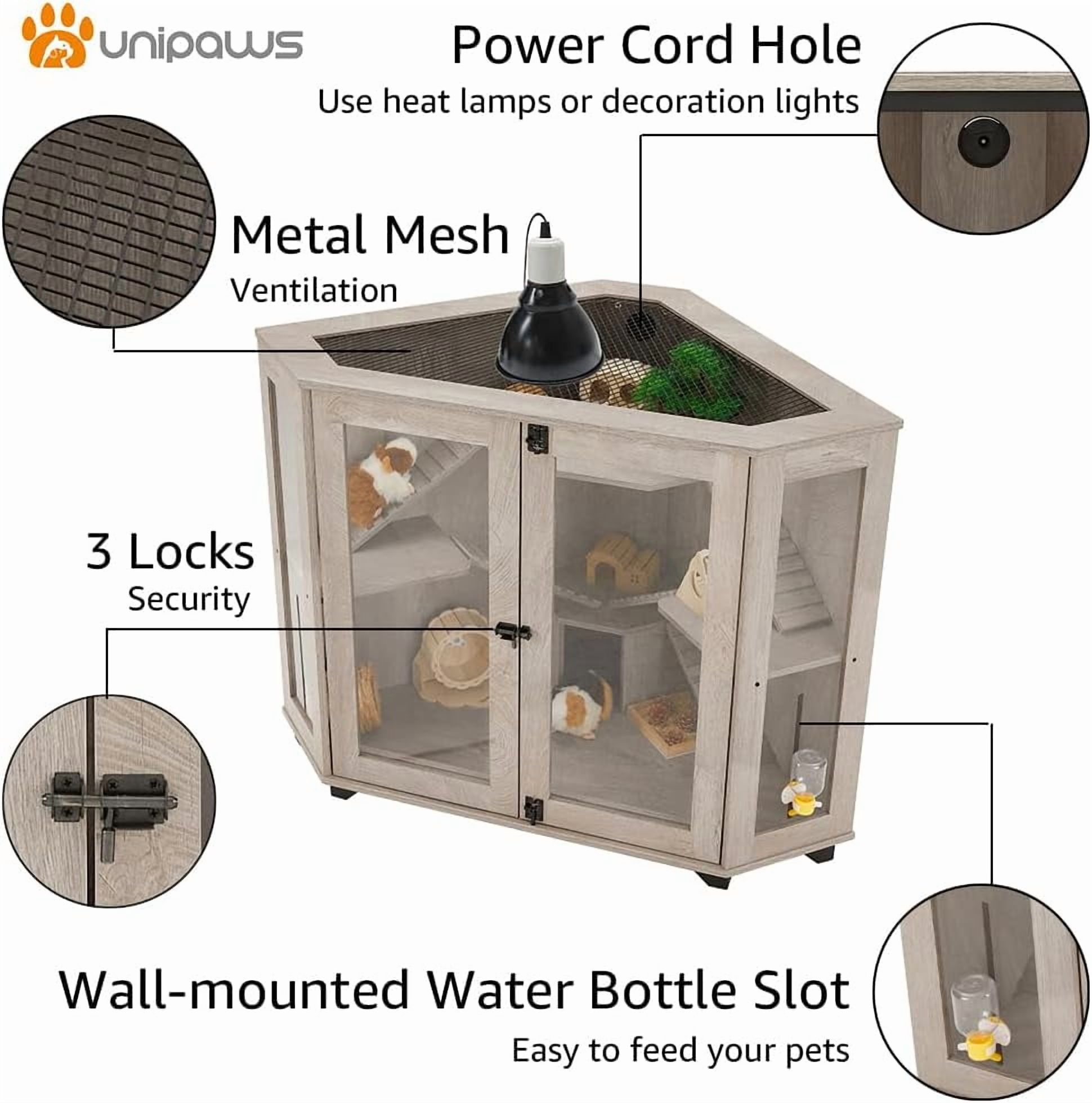 unipaws Chinchillas Cage with Ramp, Rat Cage with House, Hedgehog Cage, Critter Nation Cage for Hamster, Mice, Corner Small Animal Cage