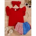 thumbnail image 3 of Franhais Independence Day Baby Girls Outfit, Ruffle Sleeve T-Shirt + Printing Pantie + Hairband Set for Toddlers, 0-24 Months, 3 of 9