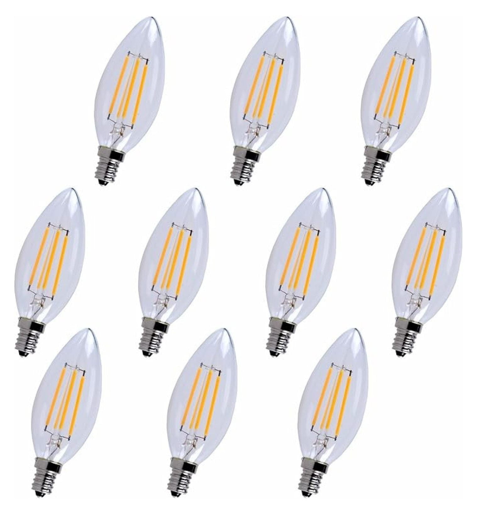 Elitco E12 LED Candelabra Bulbs 10-Pack - 4W 40W Equivalent - 2700K Warm White - Dimmable - Vintage Filament - UL/CUL Listed - 15,000 Hour Lifespan