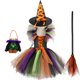 thumbnail image 1 of Disfraz de bruja de Halloween para niñas, traje de Carnaval para niños, vestido de bruja infantil, conjunto de ropa de fantasía, bolsa y sombrero, 1 of 4