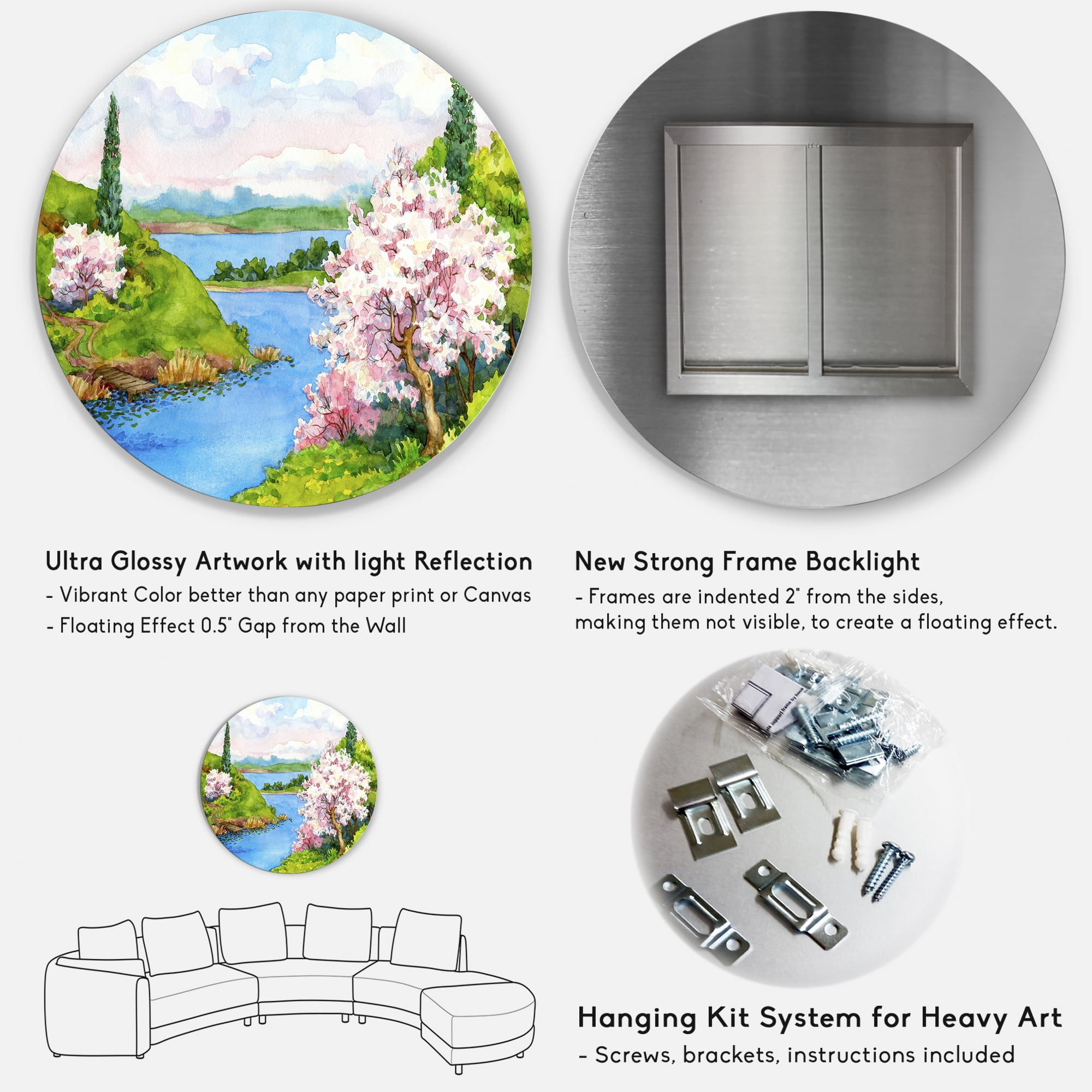 Designart 'A Bright Blue Sky Over Spring Landscape' Traditional Circle Metal Wall Art 36x36 - Disc of 36