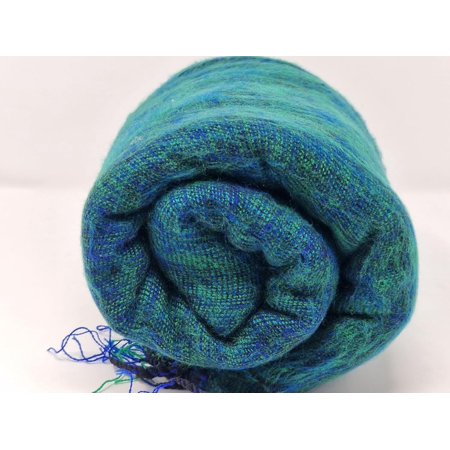 Handloomed Soft, Warm Yak Wool Throw Blanket or Wrap - Blue GreenGreen with Blue Highlights