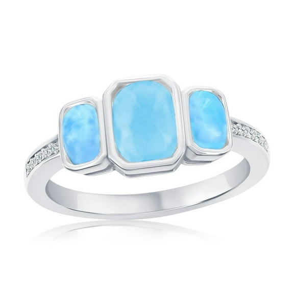 Beaux Bijoux Sterling Silver Natural Larimar & Simulated Diamond CZ Ring - Beautiful Blue Larimar Stones - Hypoallergenic Rectangle Larimar Ring for Women-7