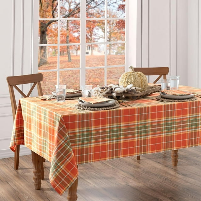 Home Fashions Hawley Plaid Fall/Harvest/Thanksgiving Cotton Rectangle Tablecloth, 60"x120"
