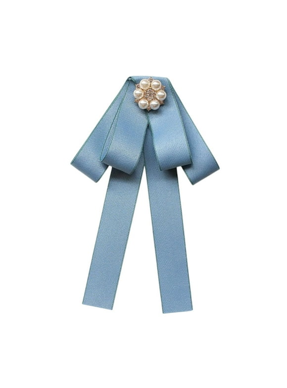 Bow Tie Ribbon Brooch Necktie Collar Pin for Ladies Neck Tie Decoration for Uniform Blouse Student Ceremony Costume Accessories blue