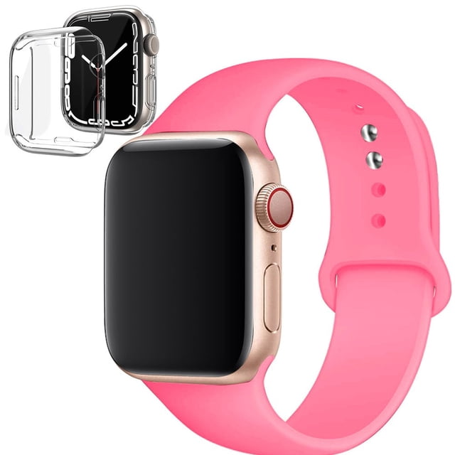 LEIXIUER Silicone Watch Band and Case for Apple Watch Bands 42mm with Silicone Clear Case Screen Protector Cover for Apple Watch Series 3 2 1,Light Pink