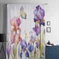 thumbnail image 5 of Watercolor Purple Floral, Semi Sheer Curtains Drapes for Living Room, Bedroom, French Doors Window 45 Inches Long, Flower Leaves Hearb White Rod Pocket Chiffon Curtain Drapery Voile Draperies Panel, 5 of 6