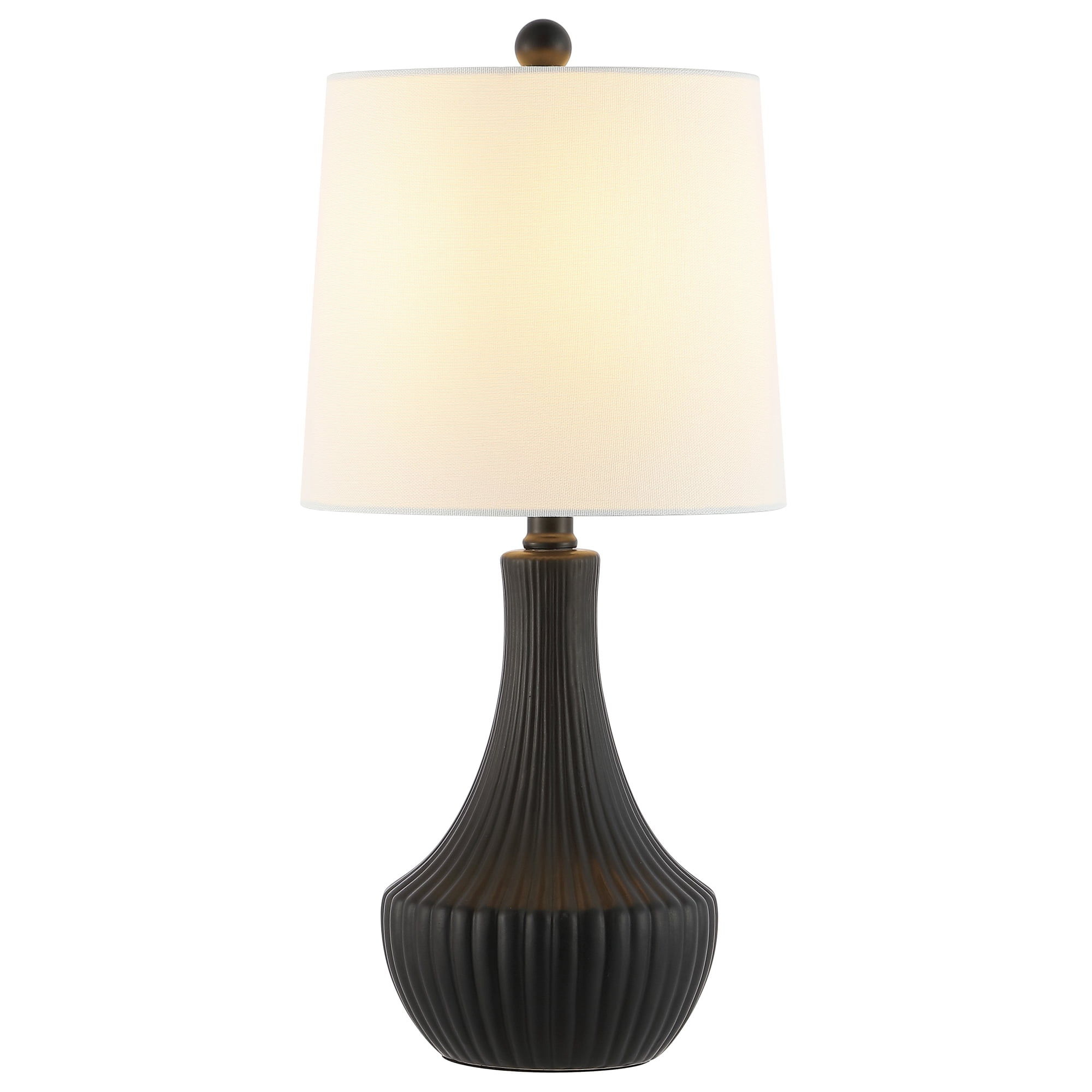SAFAVIEH Herleva 20 in. Glam Black Iron Table Lamp with Off-white 100% Cotton Shade