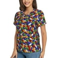 thumbnail image 2 of Xecao Bowling Colorful for Women's V-Neck T-Shirts-Elegant Half-Sleeve Tops Perfect for Summer-X-Large, 2 of 5