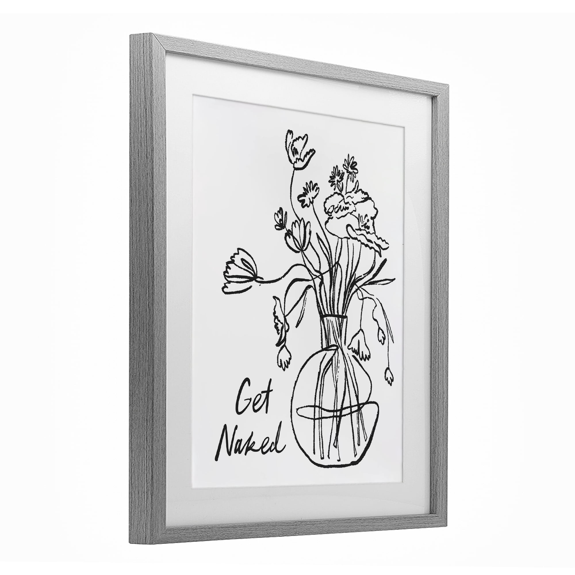 Stupell Industries Get Naked Flower Contour Gray Framed Print Under Glass, design by Lettered and Lined