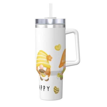 

Zeuib Bee Happy Sunflower Gnomes Printed Insulated Stainless Steel Hot/Cold Coffee Cup 40oz Ice Bully With Handle Tumbler with Straw and Handle Insulated Water Bottle Travel Mug Cup