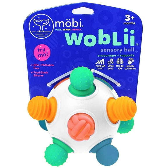 Mobi Woblii Platinum Activity Toy - Montessori Toys for 3 Month Old and Up, Sensory Ball Toy for Babies & Toddlers, Teething Toy Made with Food Grade Silicone, BPA and Phthalate Free - Pack of 1