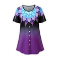 thumbnail image 2 of CHGBMOK Hauts Courts Grande Taille pour Femmes Col Rond Plumes Imprimé Manches Courtes T-Shirt Blouse Tops Été Plage Tops en Solde, 2 of 3