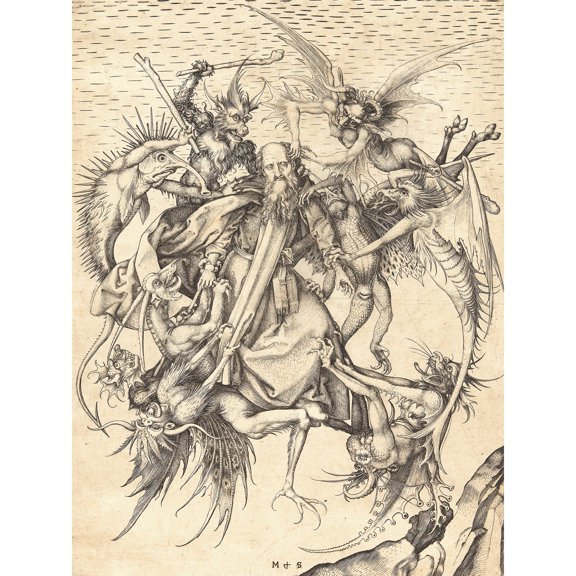 Schongauer Temptation Saint Anthony Engraving Extra Large Art Print Wall Mural Poster Premium XL