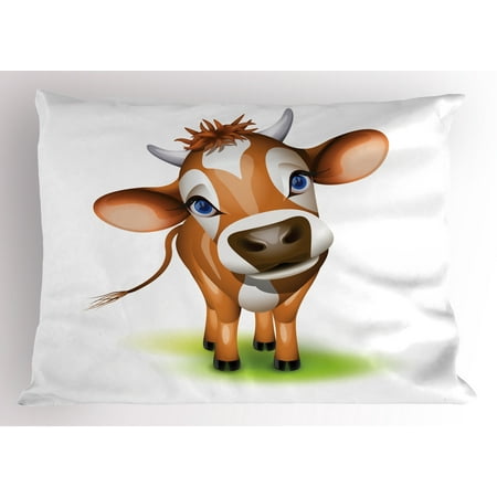 Cow Eye - Baby Pillow Sham Digitally Composed Cow with Beautiful Captivating Eyes Livestock Theme, Decorative Standard Size Printed Pillowcase, 26 X 20 Inches, Cinnamon Royal Blue Green, by Ambesonne