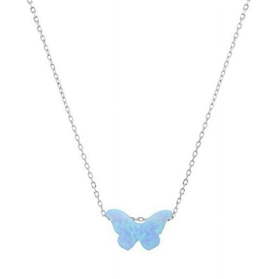 18 in. Sterling Silver Blue Opal Butterfly Necklace