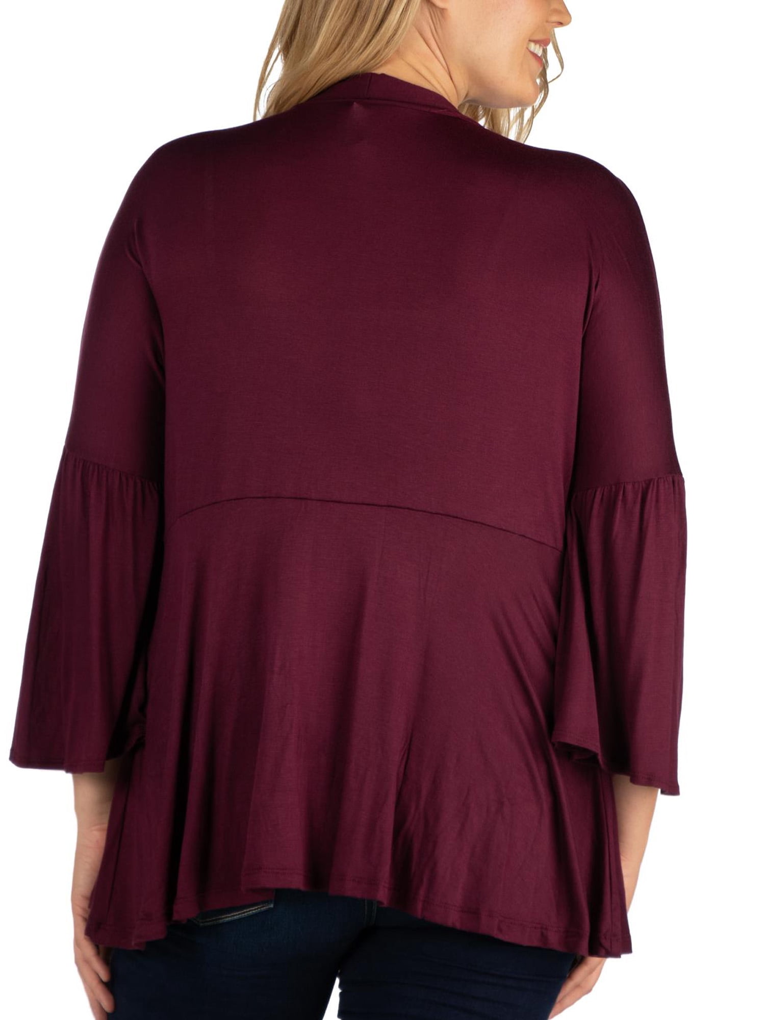 24seven Comfort Apparel Plus Size Bell Sleeve Flared Open Front Cardigan