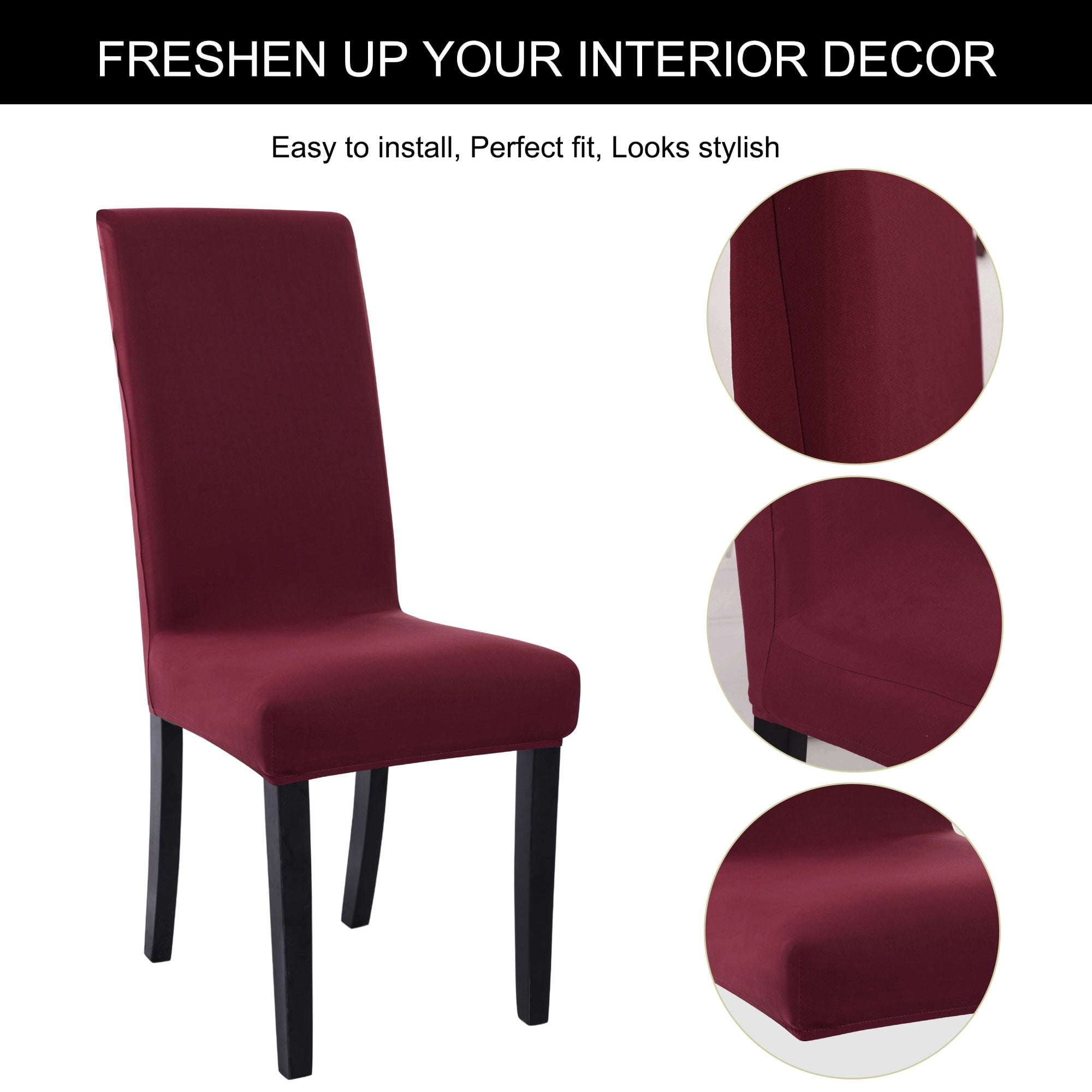 Unique Bargains Spandex Solid  Dining Chair Covers Protector Slipcovers Burgundy 2 Pcs