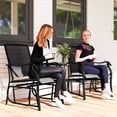 thumbnail image 2 of Outsunny Patio Double Glider Chair with Glass Top Center Table, Outdoor Glider Chair with High Back,  Sling Fabric for Garden, Bench, Black, 2 of 10