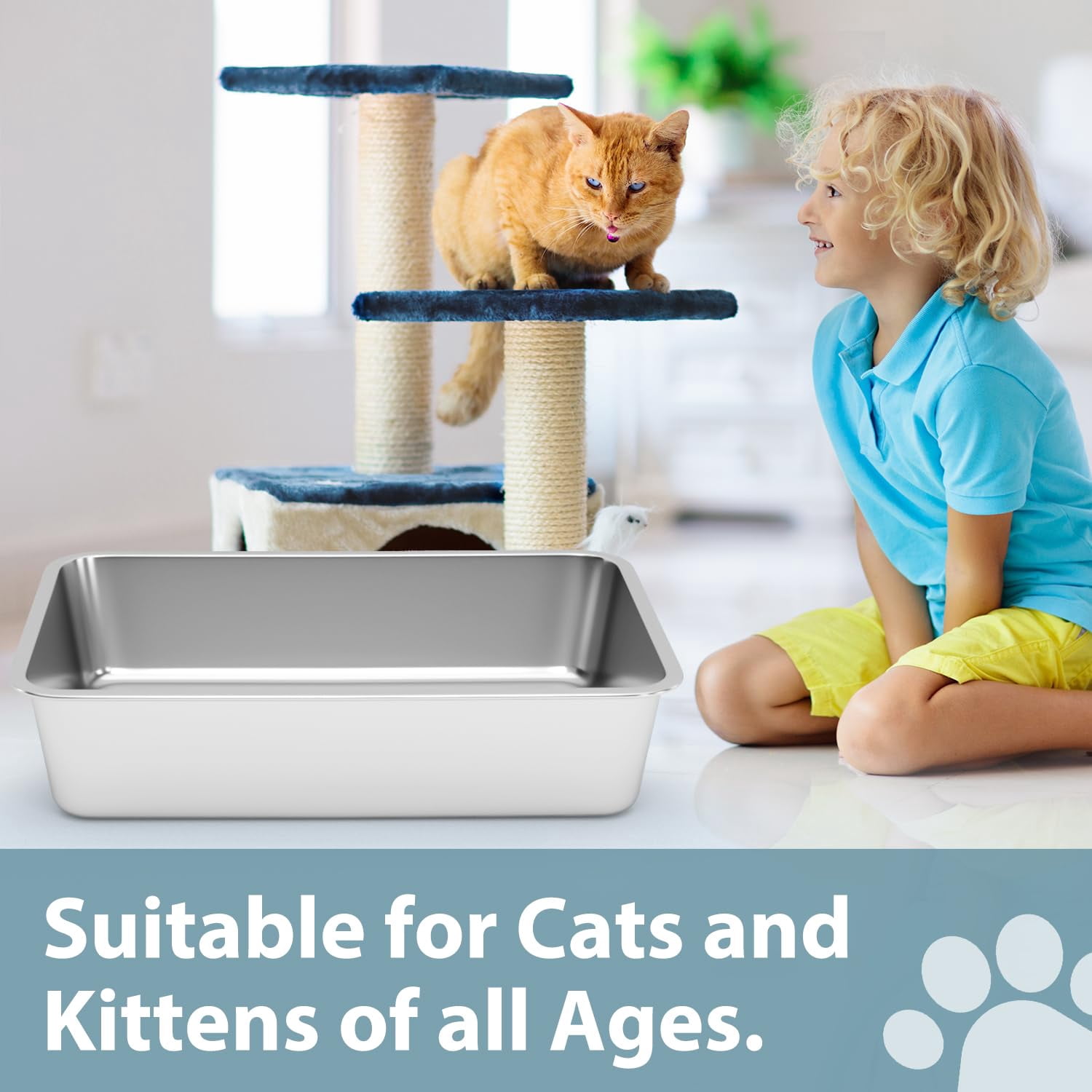 Stainless Steel Cat Litter Box - For Cats Easy To Clean  Never Absorbs Odor Stains Or Rusts (17.7" L X 13.5" W 4" H)