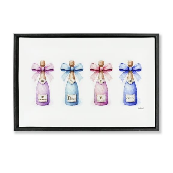 Stupell Industries Pastel Champagne Bottles Food & Beverage Painting Black Floater Framed Canvas Art Print Wall Art, 25 x 17