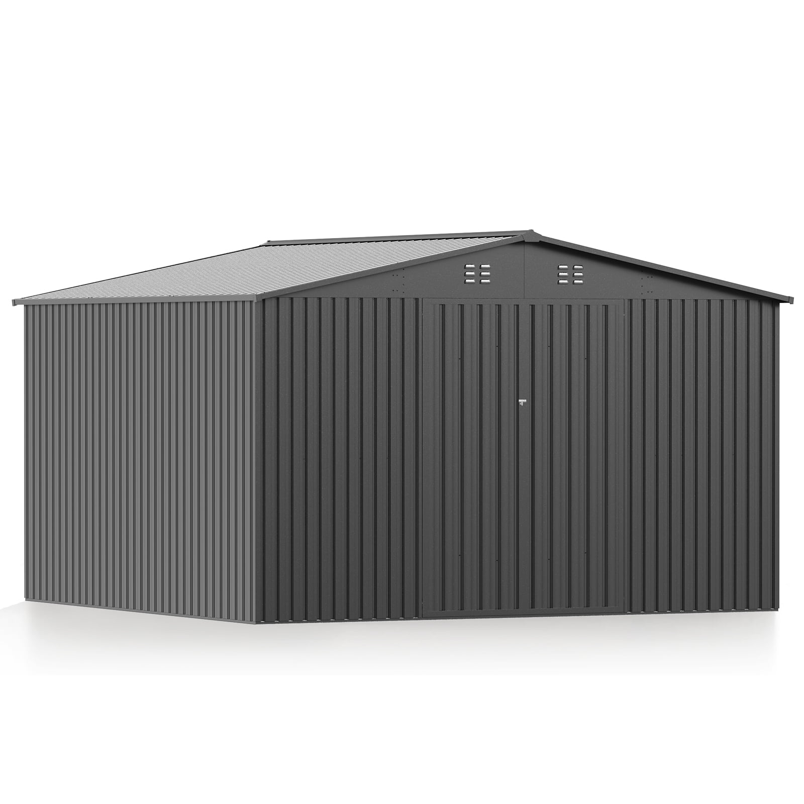 PABIMIA 10FT x 10FT Metal Outdoor Storage Shed with Lockable Doors, Black