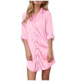 thumbnail image 5 of AherBiu Satin Dresses for Women Button down Shirt Dress Lapel V Neck Pajamas Sleepwear Bathrobe Short Dress, 5 of 6