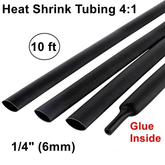 (10 FT) 1/4" Black Heat Shrink Tube 4:1 Dual Wall Adhesive Glue Lined 6mm Tubing