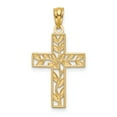thumbnail image 3 of 14k Yellow Gold Solid Leaf Cross Charm Pendant, 3 of 7