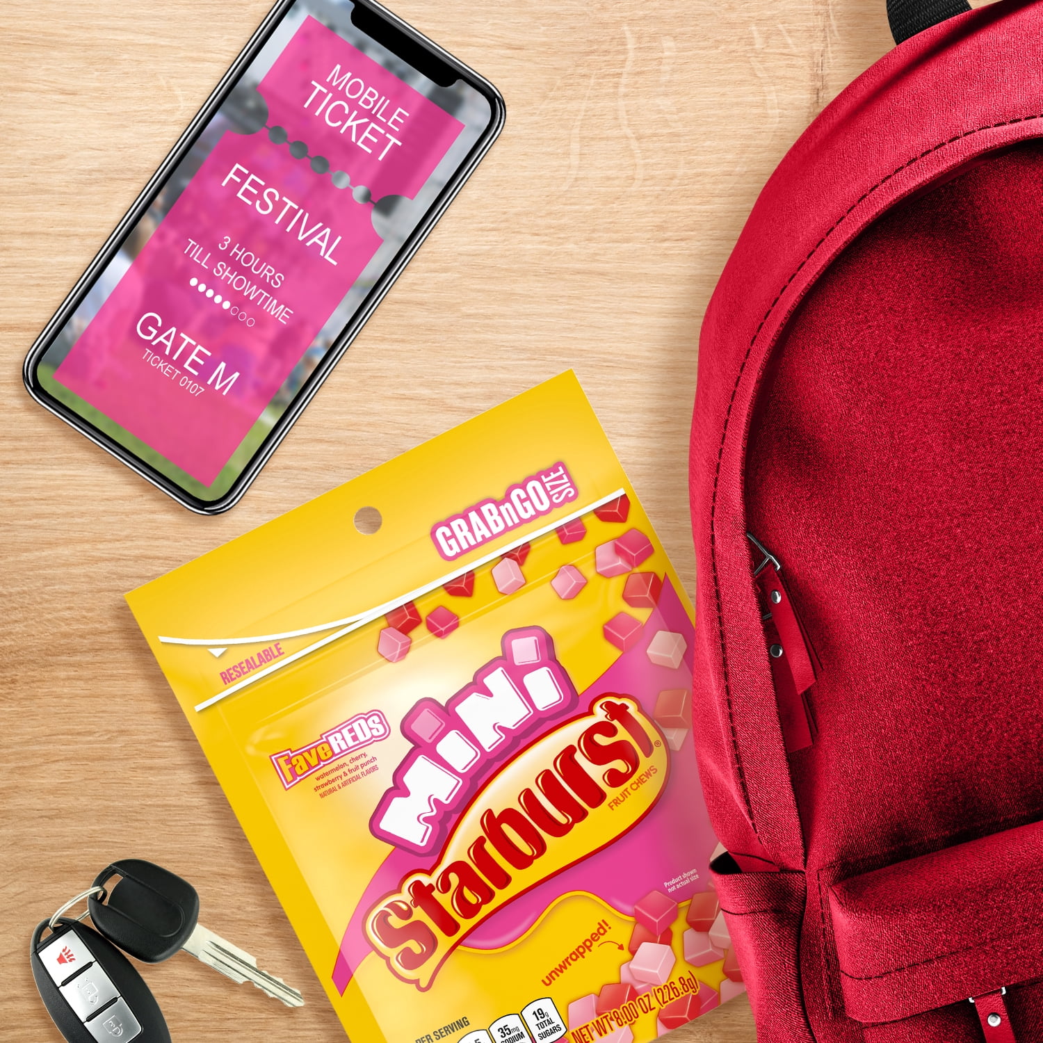 (2 pack) Starburst Favereds Minis Fruit Chewy Candy Grab N Go, 8 oz Bag