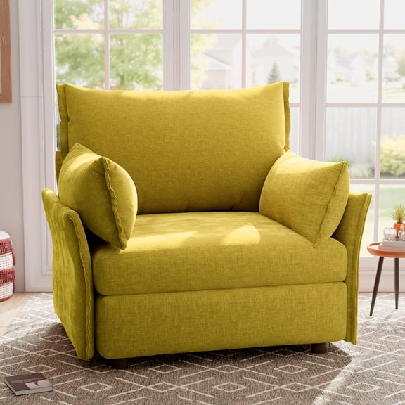 WACASA Oversized Chenille Accent Chair, Extra Wide Deep Seat, Washable Cover, Reading Chairs for Living Room,Bedroom,Pet-Friendly, Yellow
