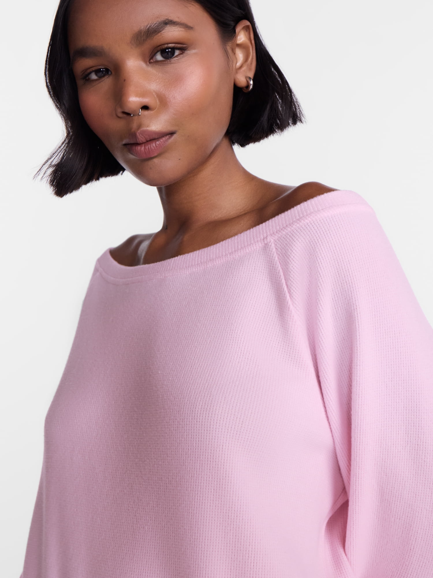 No Boundaries Waffle Knit Sleep Top, Women’s and Women’s Plus XS-2X
