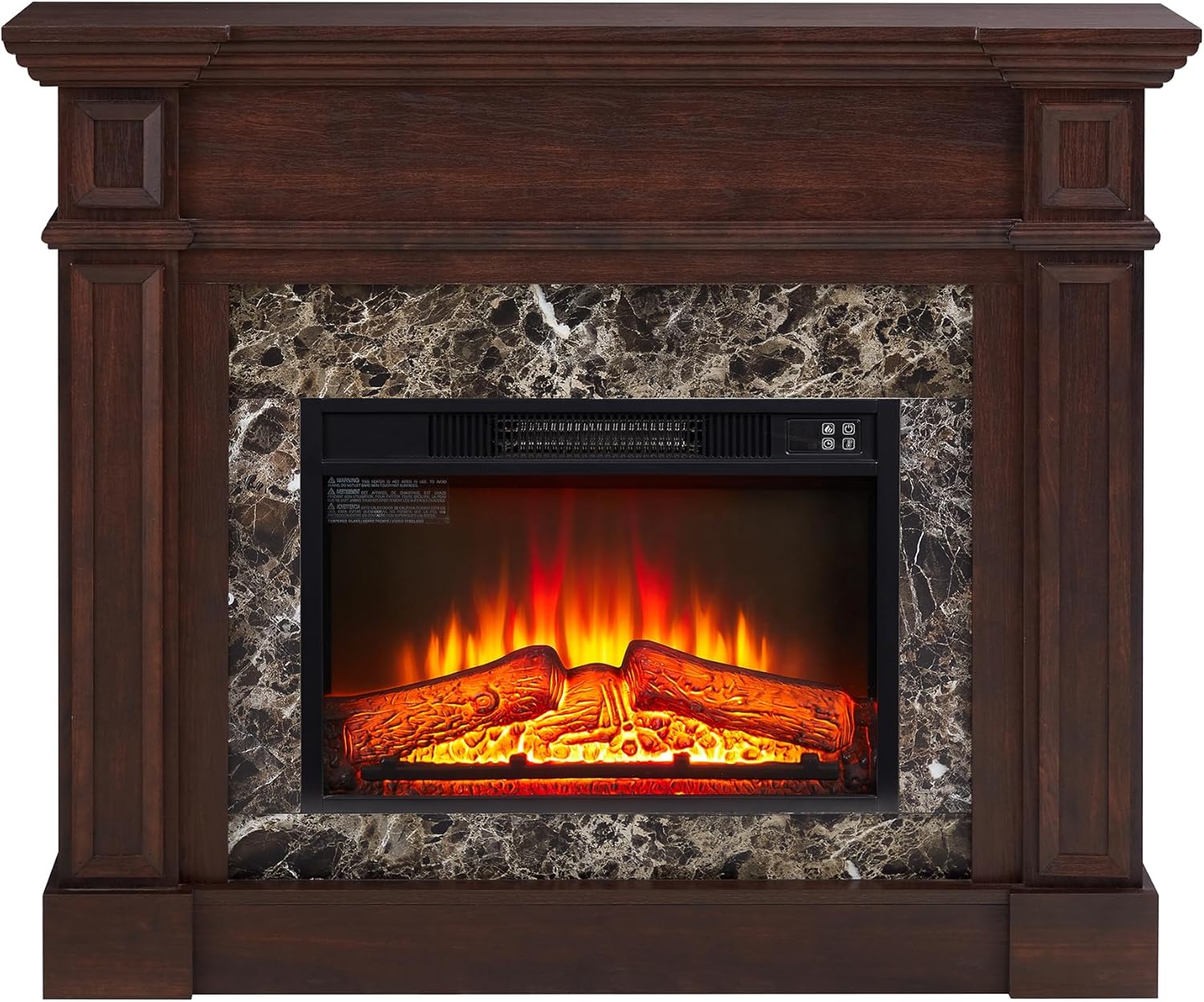 45" Electric Fireplace with Mantel, Faux Marble Pattern Surround, Freestanding Fireplace Heater with Timer & LED Flame, 23" Fireplace Insert (Cherry)